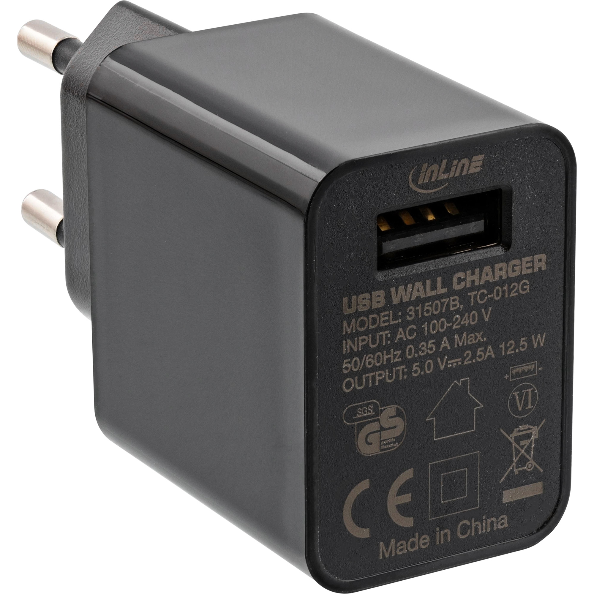 InLine® USB Ladegerät Single, Netzteil, Stromadapter, 100-240V zu