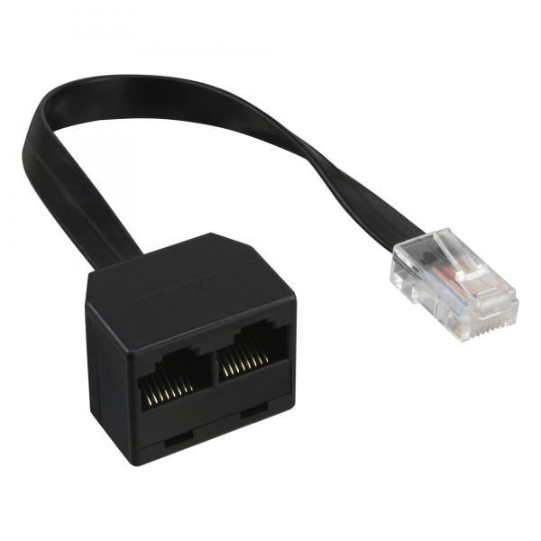 InLine® ISDN Verteiler, 1x RJ45 St an 2x RJ45 Bu, (8P8C) mit 15cm Kabel, ohne Endwiderstände