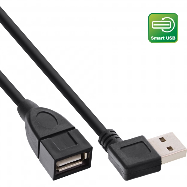 InLine® Smart USB 2.0 Verlängerung gewinkelt, Stecker / Buchse, Typ A, schwarz, 1m