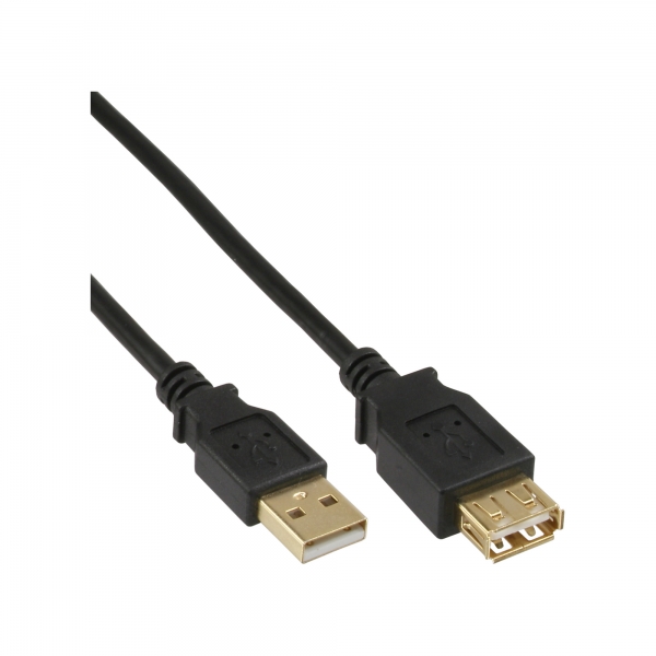 InLine® USB 2.0 Verlängerung, Stecker / Buchse, Typ A, schwarz, Kontakte gold, 2m