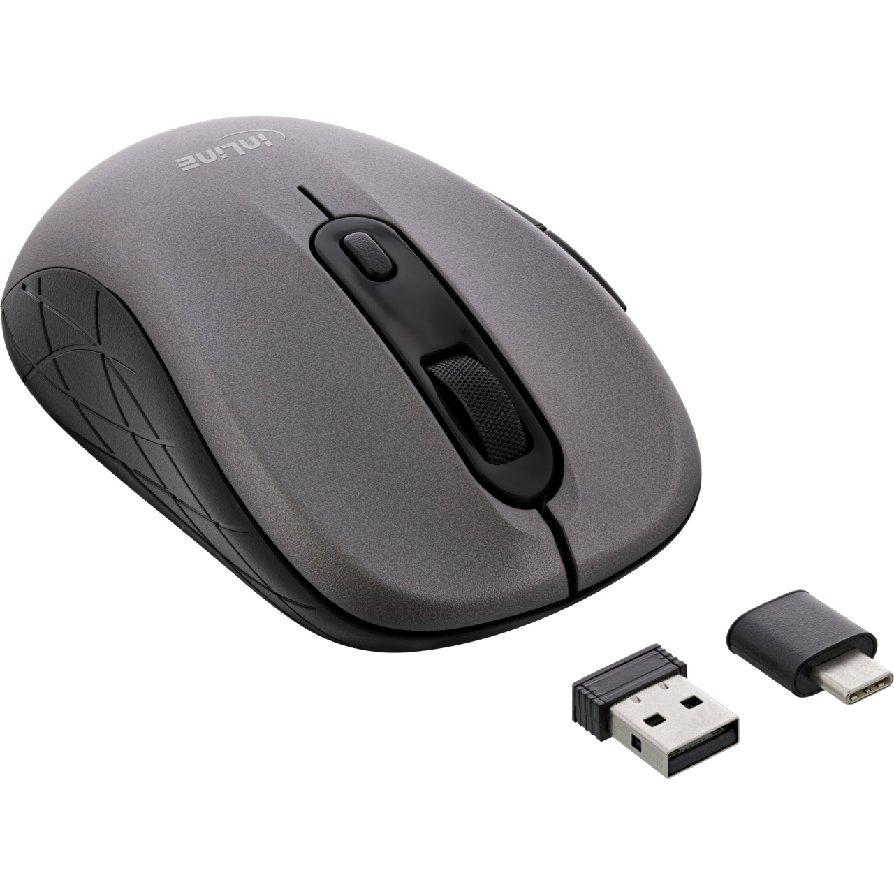InLine® Maus 3-in-1, Bluetooth + 2x 2.4GHz Funk, 5 Tasten, optisch, grau/ schwarz, Mäuse, Eingabe / Ausgabe, Produkte
