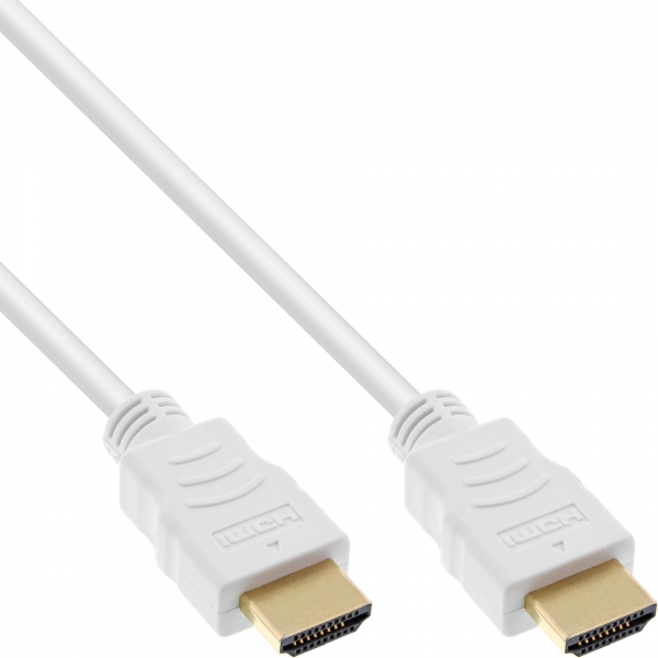 InLine® HDMI Kabel, HDMI-High Speed mit Ethernet, Premium, Stecker / Stecker, weiß / gold, 1m