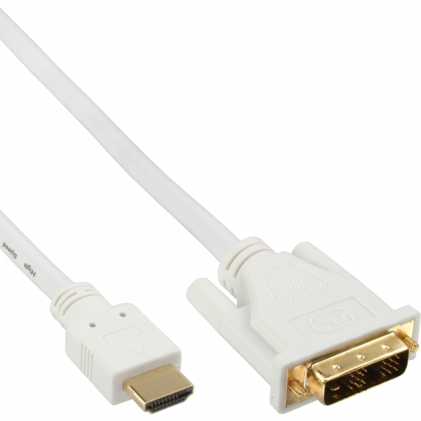 InLine® HDMI-DVI Kabel, weiß / gold, HDMI Stecker auf DVI 18+1 Stecker, 2m