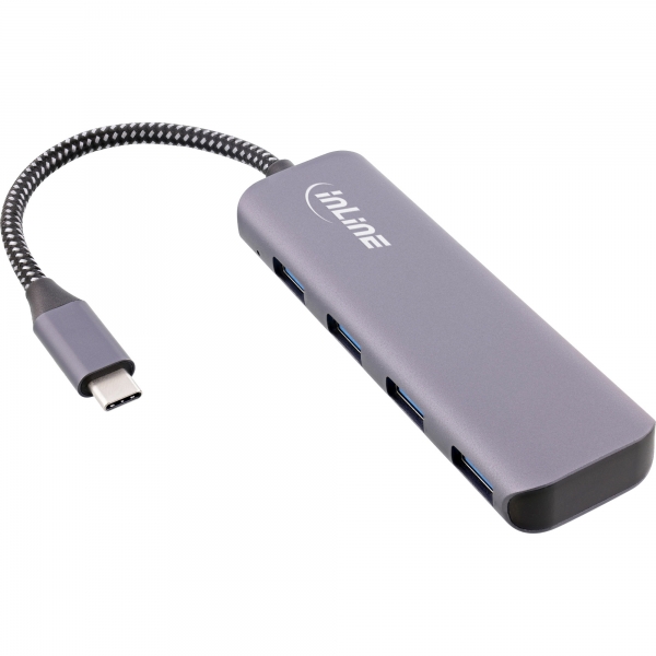 InLine® USB 3.2 Hub, USB Typ-C zu 4x USB A 10Gb/s, Metallgehäuse, grau