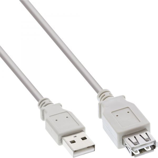 InLine® USB 2.0 Verlängerung, Stecker / Buchse, Typ A, beige/grau, 5m