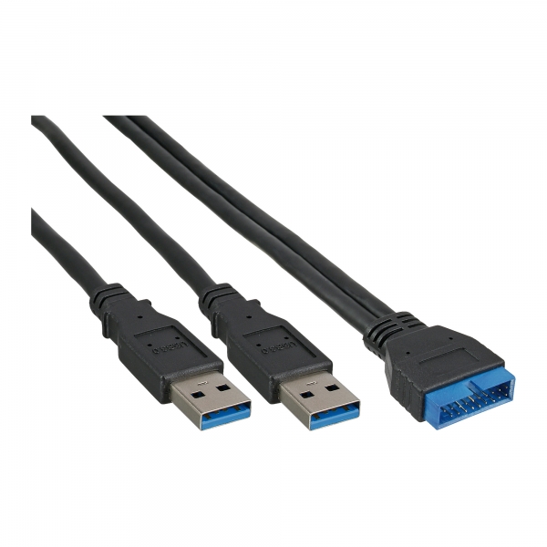 InLine® USB 3.0 Adapterkabel, 2x Stecker A auf Pfostenanschluss 19pol., 0,4m