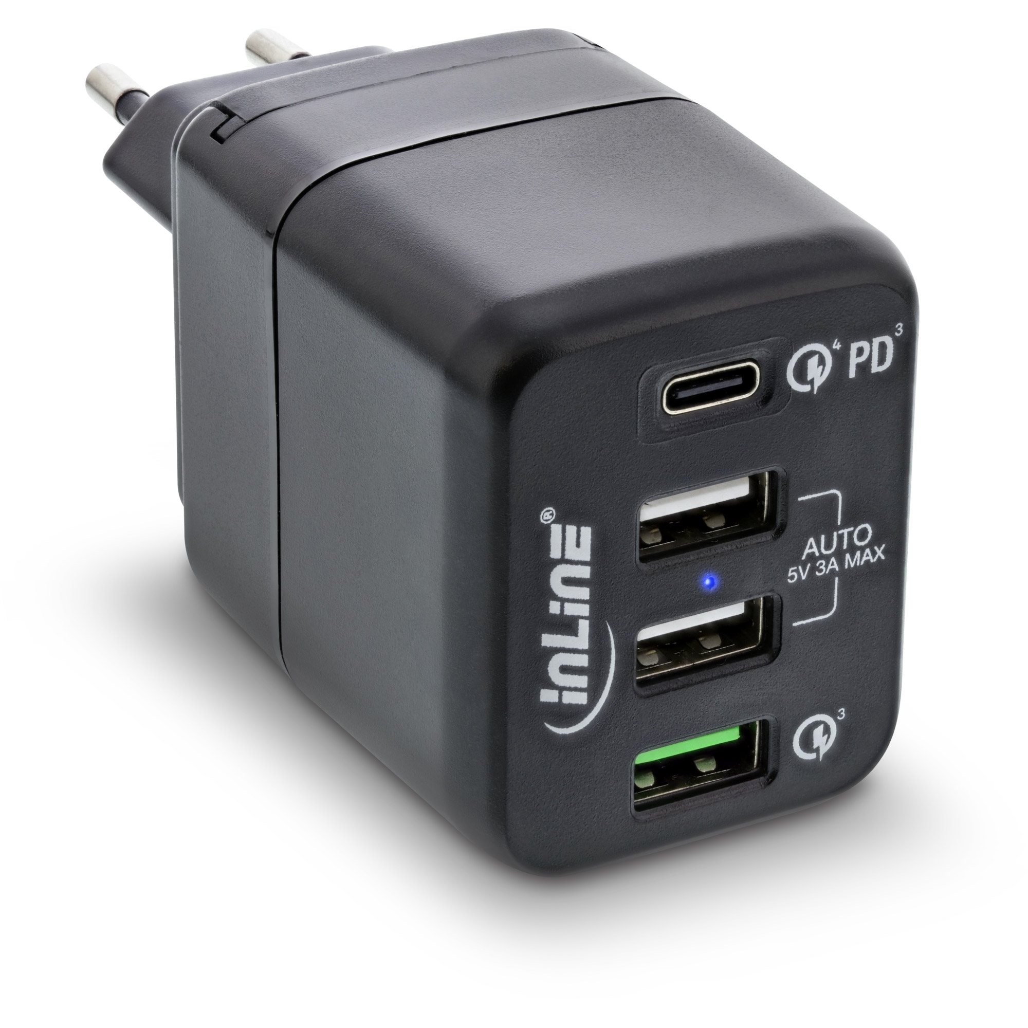InLine® USB power supply, 4-port charger, USB-C PD+QC4 / QC3, 45W, black, USB power adapter, Power / Energy / Light, Products