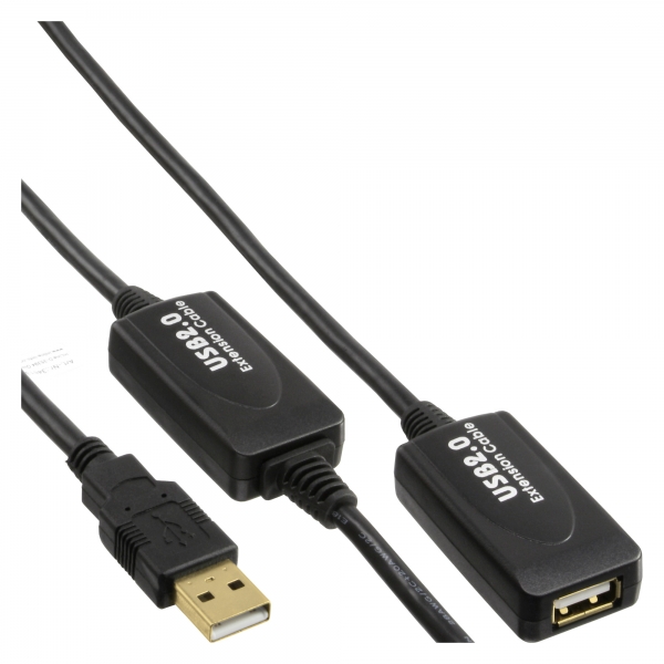 InLine® USB 2.0 Aktiv-Verlängerung, mit Signalverstärkung "Repeater", Stecker A an Buchse A, 15m