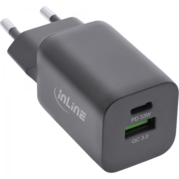 InLine® USB Netzteil, Ladegerät, USB-A + USB-C, 33W, Power Delivery + Quick  Charge, schwarz, USB Stromadapter, Strom / Energie / Licht, Produkte
