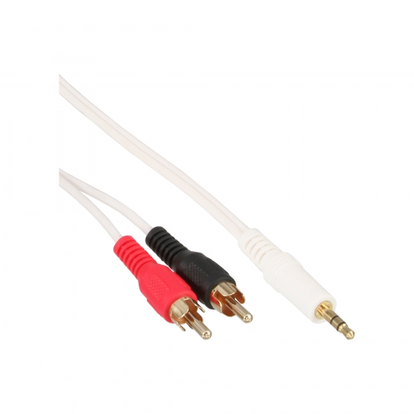 InLine® Cinch/Klinke Kabel, 2x Cinch Stecker an 3,5mm Klinke Stecker, weiß / gold, 2,5m