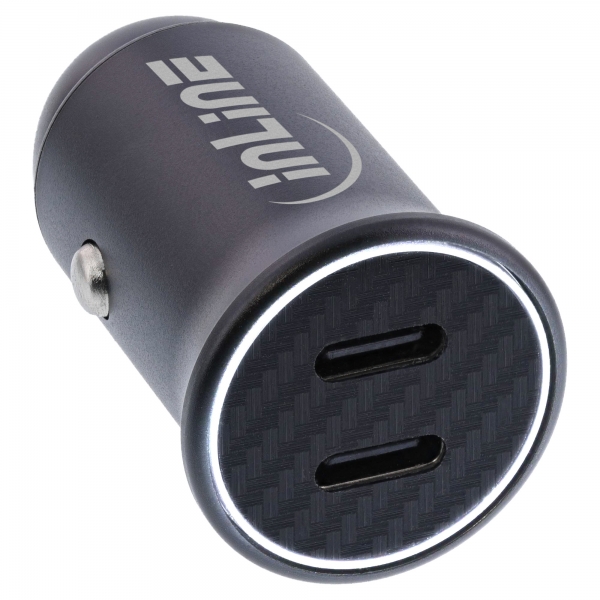 InLine® USB car charger power-adapter power delivery, 2x USB Type-C, black, USB power adapter, Power / Energy / Light, Products