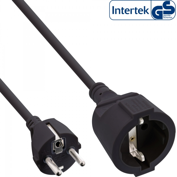 InLine® Strom-Verlängerung Schutzkontakt Stecker / Buchse, schwarz, 10m