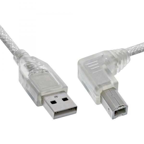 InLine® USB 2.0 Kabel, A an B rechts abgewinkelt, transparent, 2m