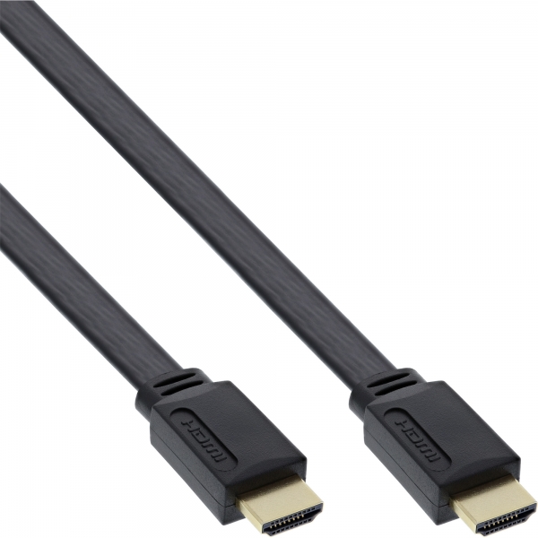 InLine® HDMI Flachkabel, HDMI-High Speed mit Ethernet, verg. Kontakte, schwarz, 2m